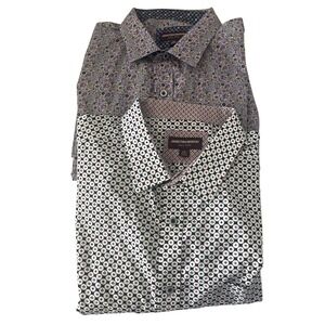 Johnston & Murphy Men's XXL Button Shirt‎ Bundle of 2, Paisley & Poker Print
